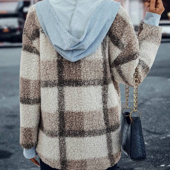 New plaid print button down hoodie jacket - Picture 5 of 6